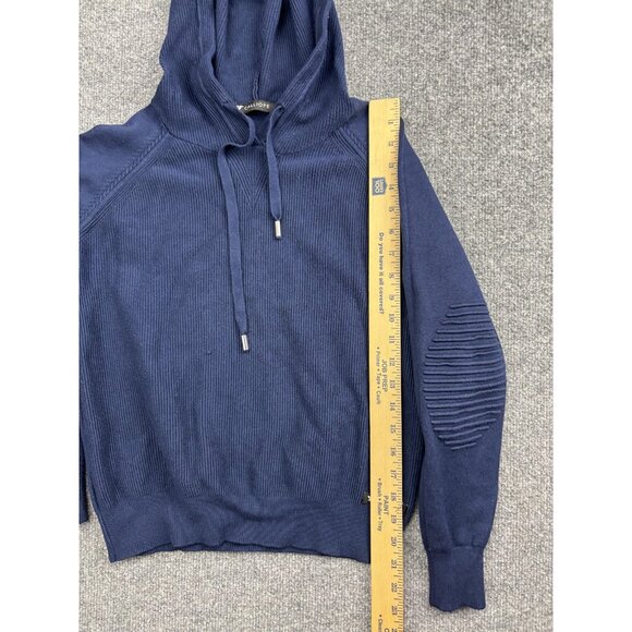Calliope Hoodie Womens Small Navy Blue Ribbed Knit Raglan Elbow Patch Pullover - Picture 4 of 6